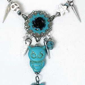#494 Southwestern Steam=Punk Beaded Owl Pendant Necklace